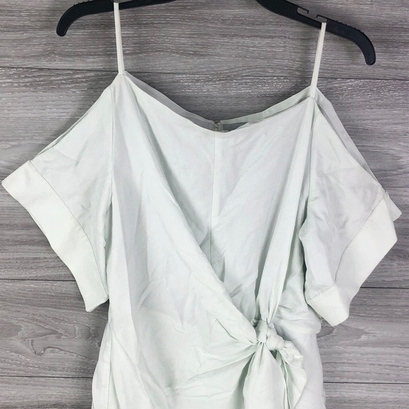 GREY JASON WU Short Dress In Light Green Size 4 $490 Deep Neckline Twill Draped - Picture 4 of 11